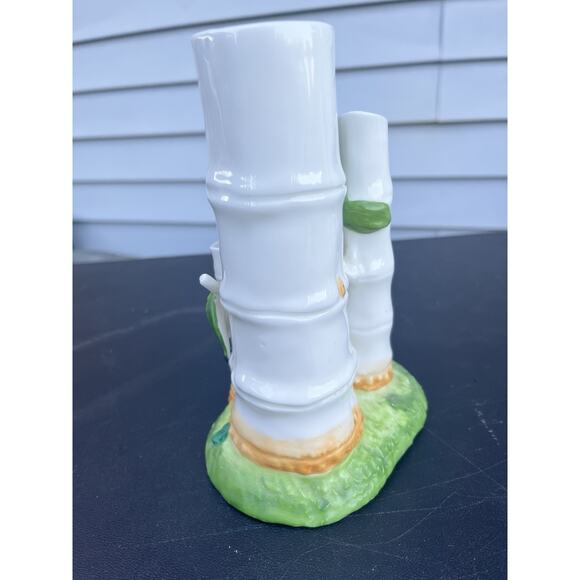 Bone China Panda Bear Bamboo Trees Lucky Bamboo Vase Three Hole Planter Vase VTG - Picture 7 of 13